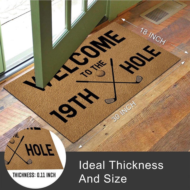 MELODADDY حصيرة ترحيب مضحكة مع ظهر مطاطي 18" (عرض) × 30" (طول) مرحبًا بكم في حفرة الجولف رقم 19 حصيرة مدخل مزخرفة لمداخل الأبواب الأمامية حصيرة مطاطية غير قابلة للانزلاق ديكور موضوع الجولف - Image 3